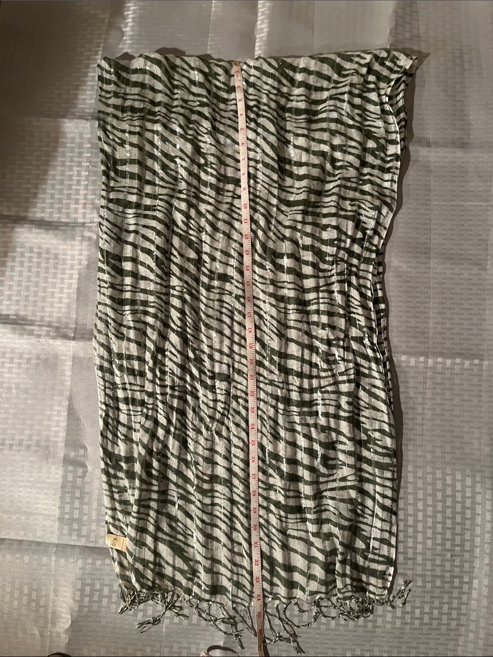 Olive and White Striped Maxi Skirt with Fringe